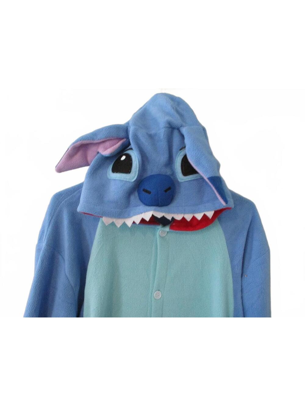 Disney Stitch Adult Onesie Pajamas Costume Hoodie XL Blue Fleece Kigurumi